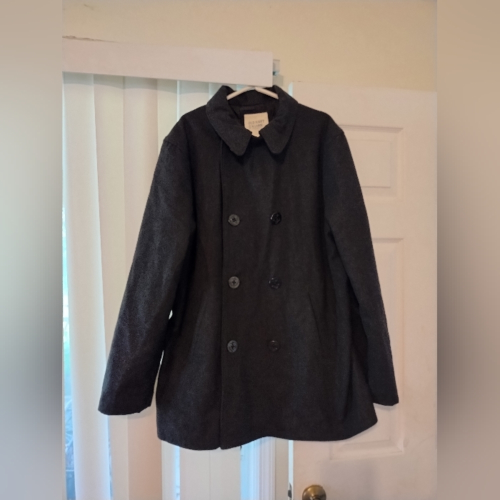 Old Navy Womens Winter Coat Double Breasted Classic Wool-Blend Peacoat Black